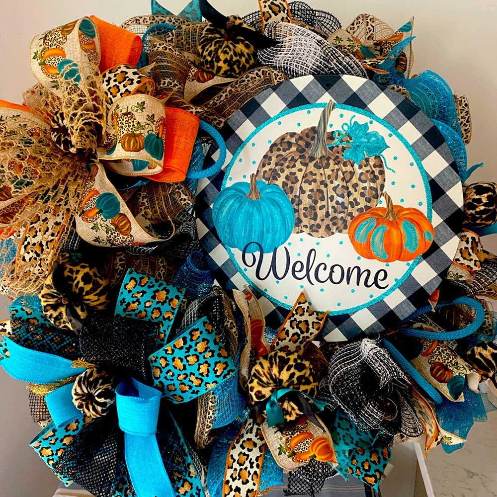 Fall Wreath,Leopard wreath,Fall decor,Leopard pumpkin,Christmas decor